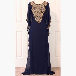 Navy Blue Dubai Kaftan Farasha Abaya Dress
